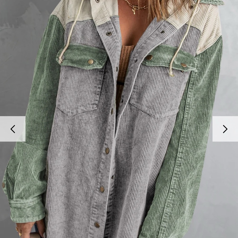 Colorblock Corduroy Hooded Shacket